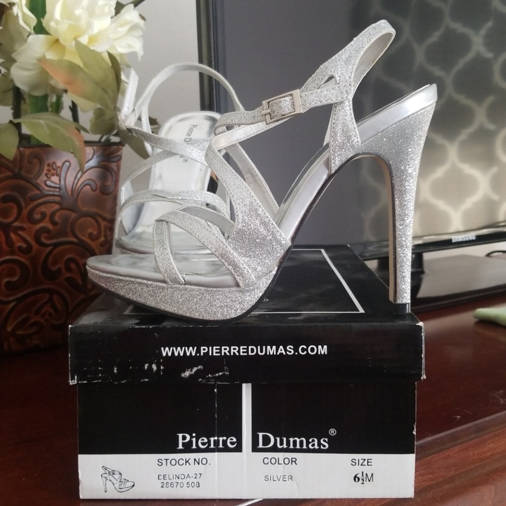 Pierre Dumas silver heels **WORN ONCE**